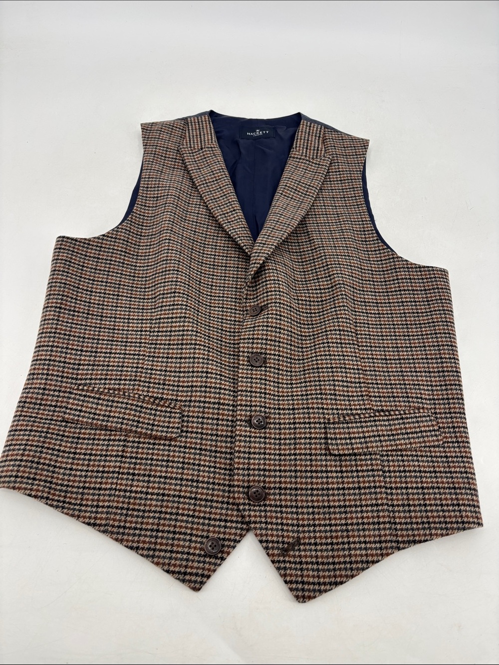Hackett London NEW Men’s Academia Classic Plaid Houndstooth Wool Gilet Vest NWOT
